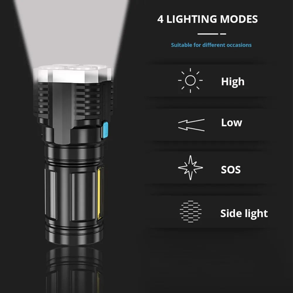 Lightweight Outdoor  LED Flashlight with COB Side Light