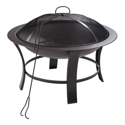 Metal Round Outdoor Wood-Burning Fire Pit