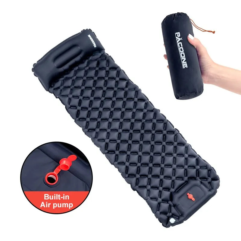 Outdoor Camping Inflatable Sleeping Pad with Built-in Pump