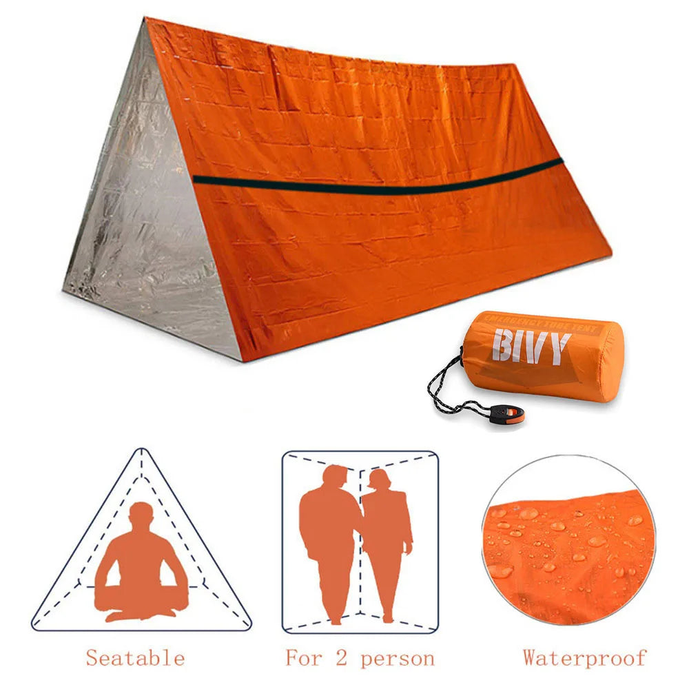 Emergency Survival Tube Tent Kit Thermal Blanket Shelter