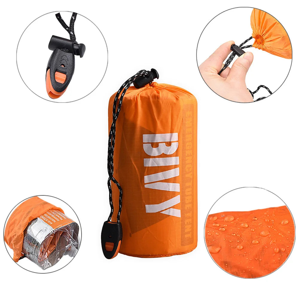 Emergency Survival Tube Tent Kit Thermal Blanket Shelter