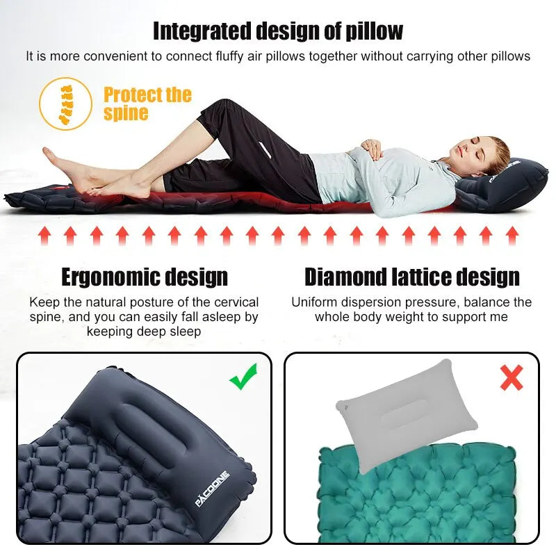 Outdoor Camping Inflatable Sleeping Pad with Built-in Pump